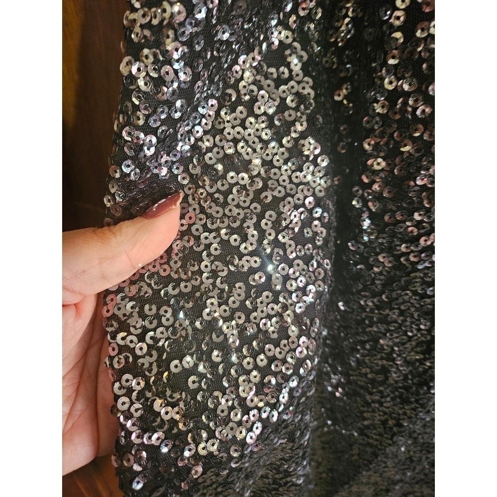 Black Top with Silver Sequin Pencil Dress - Picture 4 of 11